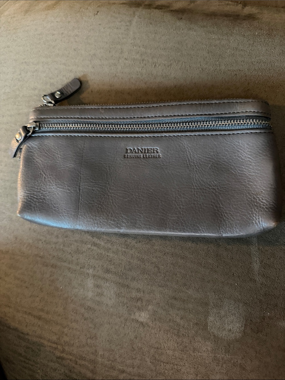 Danier Brown Genuine Leather Double-Zip Pouch